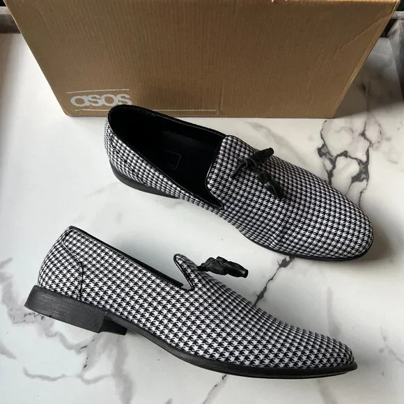 ASOS Houndstooth White Black Dress Loafers Size 11 - Picture 1 of 8